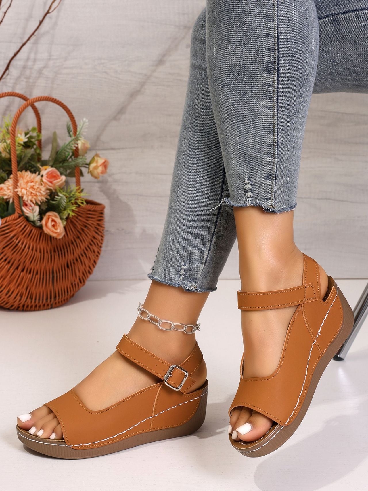 Women's Orthopedic Arch Support Wedge Sandals, Adjustable Buckle Open Toe Platform Walking Sandals, Plantar Fasciitis Relief Summer Casual Comfort Shoes