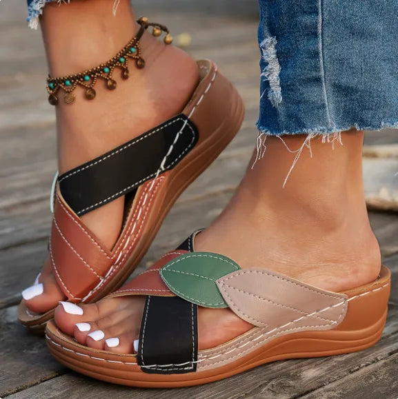 Wedge Sandals for Women Orthopedic Arch Support Dressy Summer 2026 Platform Comfortable Low Wedges Heels Crisscross Open Toe Outdoor Beach Slip-on Slide Sandal Slippers