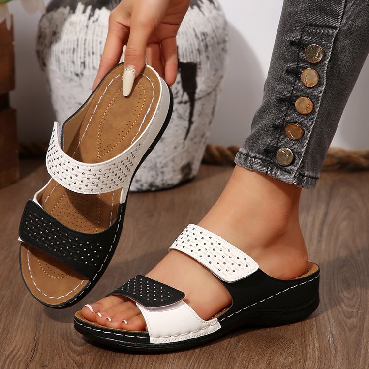 Rhinestone Wedge Sandals, Orthopedic Arch Support Slides for Women