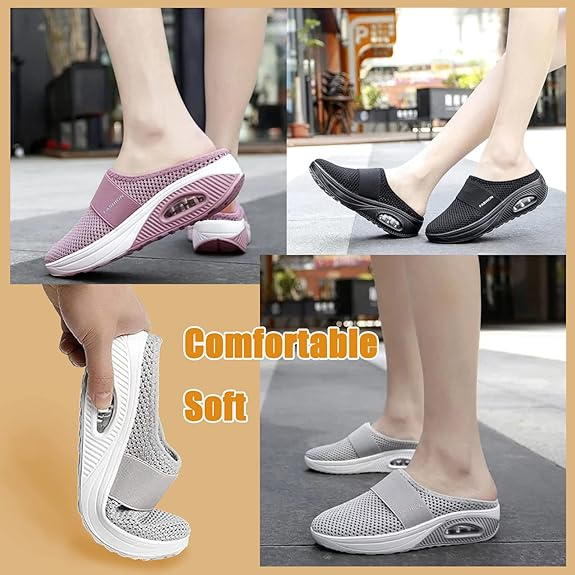 Diabetic Air-Cushion Slip-On Walking Shoes, Orthopedic Diabetic Slippers, with Arch-Support for Women