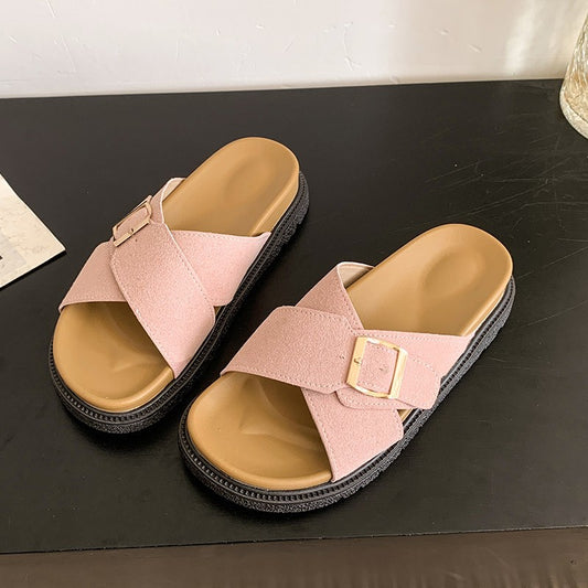 Women's Slide Sandals, Soft Sole Cloud Cushion Slippers, Arch Support Comfort Orthopedic Open Toe Adjustable Buckle Slides for All Day Walking