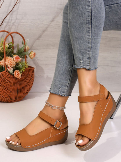 Women's Orthopedic Arch Support Wedge Sandals, Adjustable Buckle Open Toe Platform Walking Sandals, Plantar Fasciitis Relief Summer Casual Comfort Shoes