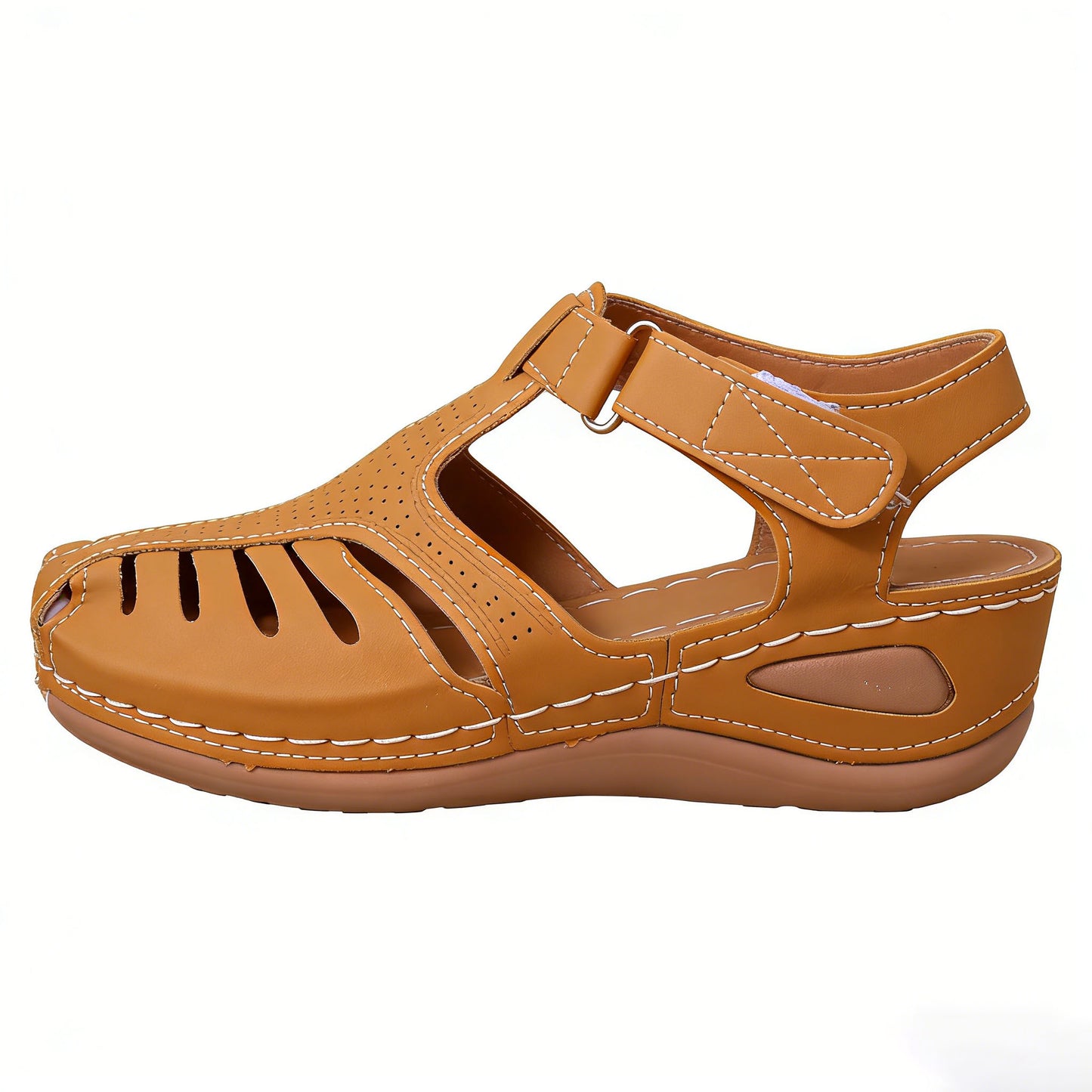 Women's Sandals High Wedge Heel Platform Buckle Sandal Ladies Faux Leather Summer Comfortable Non-Slip Closed Toe Retro Fashion Beach shoes