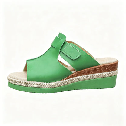 Women's Multi-Color Leather Wedge Sandals, Adjustable Arch Support Slides