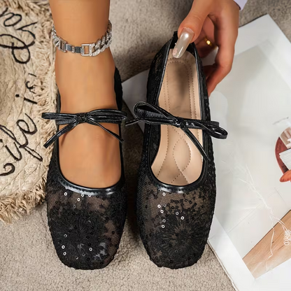 Hidden Wedge Mary Janes – Lace Ballet Flats for Women