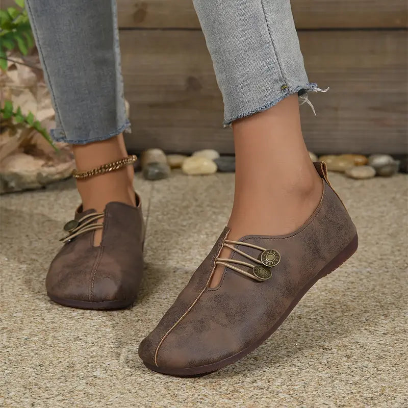 💝Summer Sale ⭐ Women's Elegant soft sole round toe buckle decoration Flat Shoes