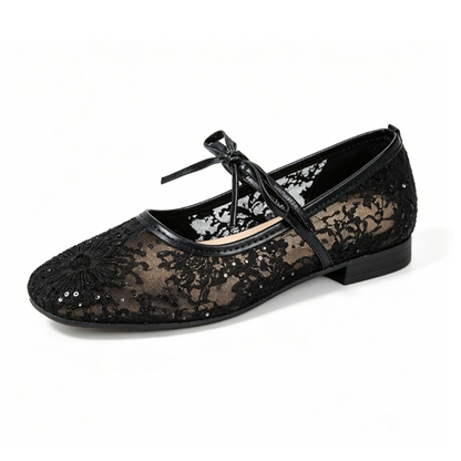 Hidden Wedge Mary Janes – Lace Ballet Flats for Women