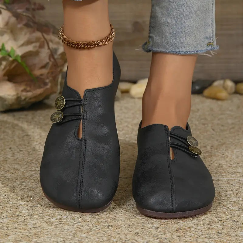 💝Summer Sale ⭐ Women's Elegant soft sole round toe buckle decoration Flat Shoes