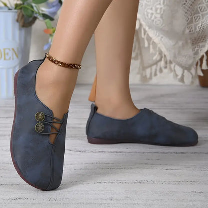 💝Summer Sale ⭐ Women's Elegant soft sole round toe buckle decoration Flat Shoes
