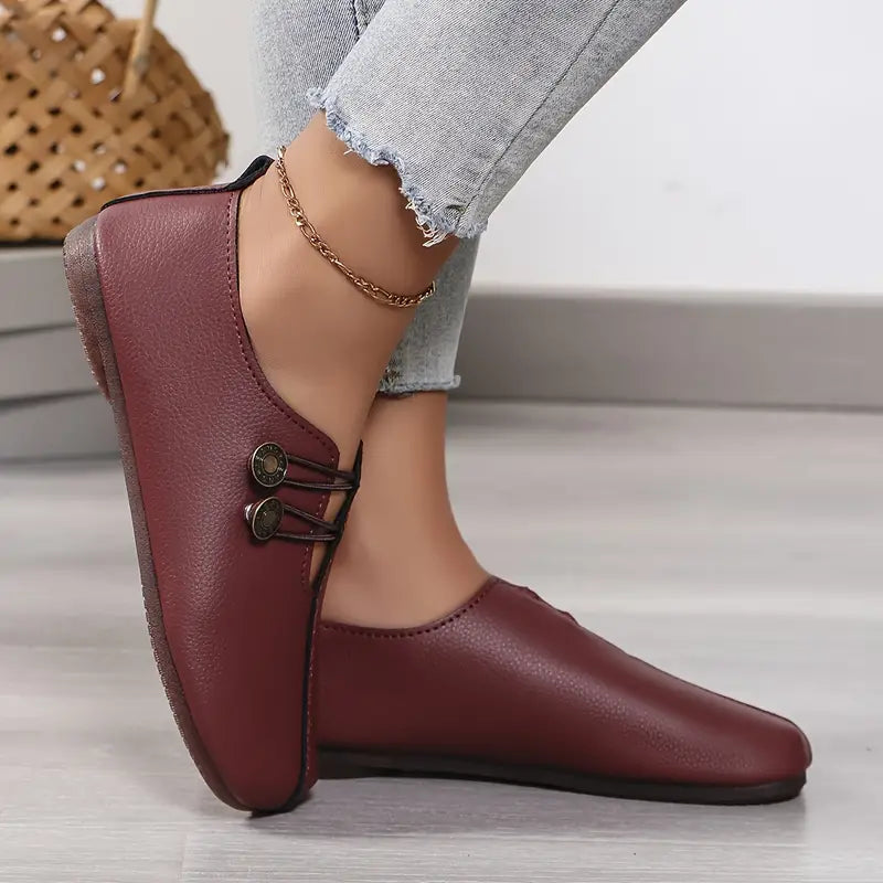 💝Summer Sale ⭐ Women's Elegant soft sole round toe buckle decoration Flat Shoes