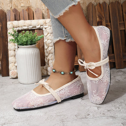 Hidden Wedge Mary Janes – Lace Ballet Flats for Women