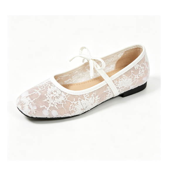 Hidden Wedge Mary Janes – Lace Ballet Flats for Women
