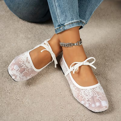 Hidden Wedge Mary Janes – Lace Ballet Flats for Women