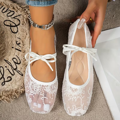 Hidden Wedge Mary Janes – Lace Ballet Flats for Women