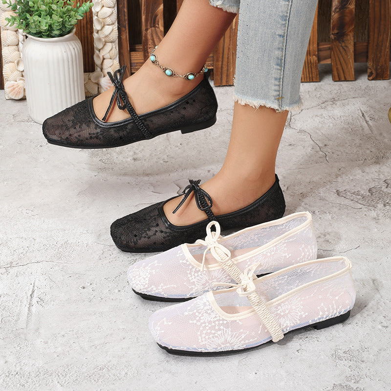 Hidden Wedge Mary Janes – Lace Ballet Flats for Women