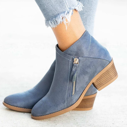 Women's Low-heeled Ankle Boots Vintage Women Slip On Boots Pointed Toe Round Head Thick Heel Short Shoes