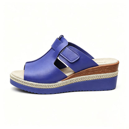Women's Multi-Color Leather Wedge Sandals, Adjustable Arch Support Slides