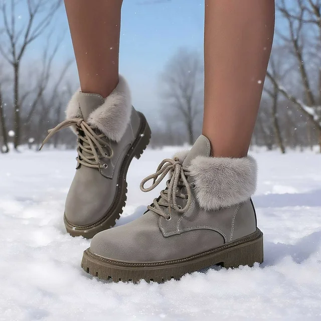 (⏳NOW ON: 70% OFF Sale! 🔥)Women’s Winter Lace-Up Ankle Boots – Thick Sole, Cozy & Stylish Daily Wear