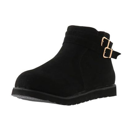 (⏳NOW ON: 70% OFF Sale! 🔥)Women’s Casual Suede Short Boots – Lightweight Flat Round Toe with Thick Sole & Metal Buckle