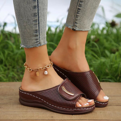 🔥Mother‘s Day 49% OFF — Peep Toe Hollow Out Orthopedic Slippers