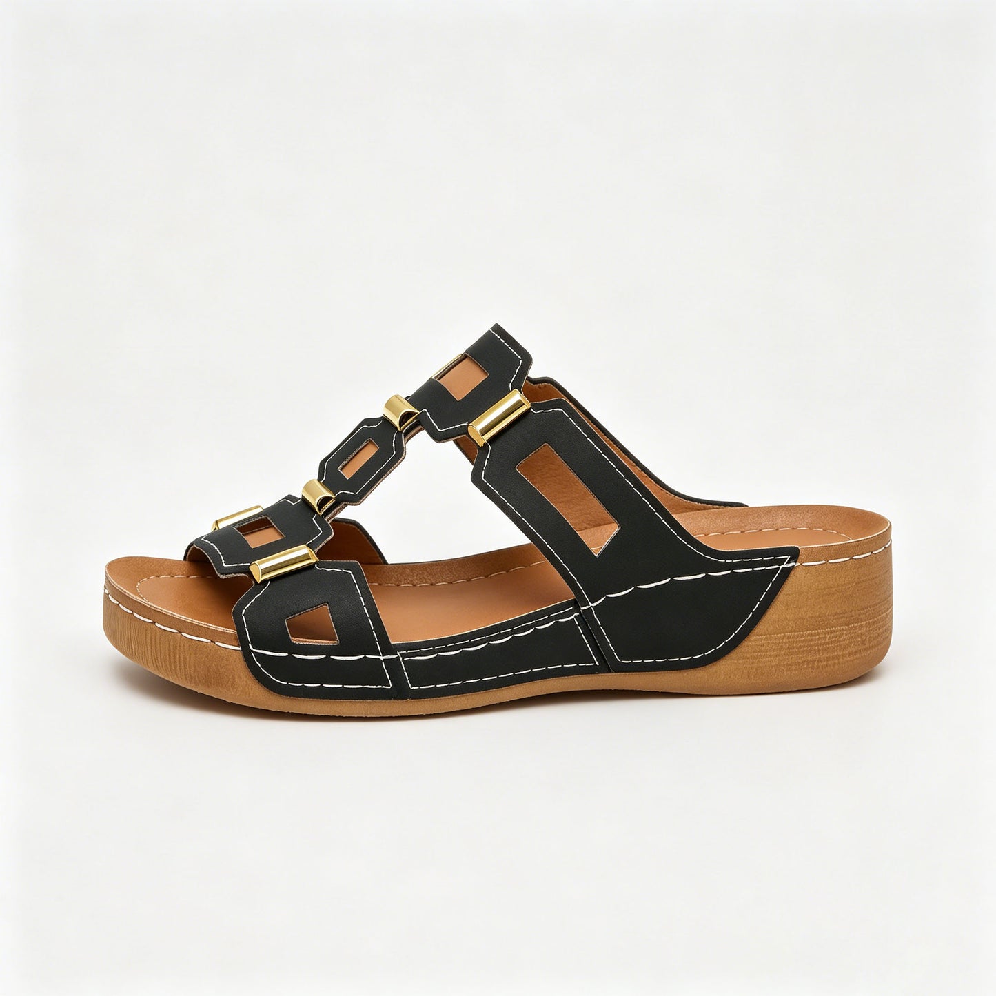 Genuine Leather Arch Support Sandals, Comfort All-Day Multi-Color Hollow Out Summer Slides Slippers