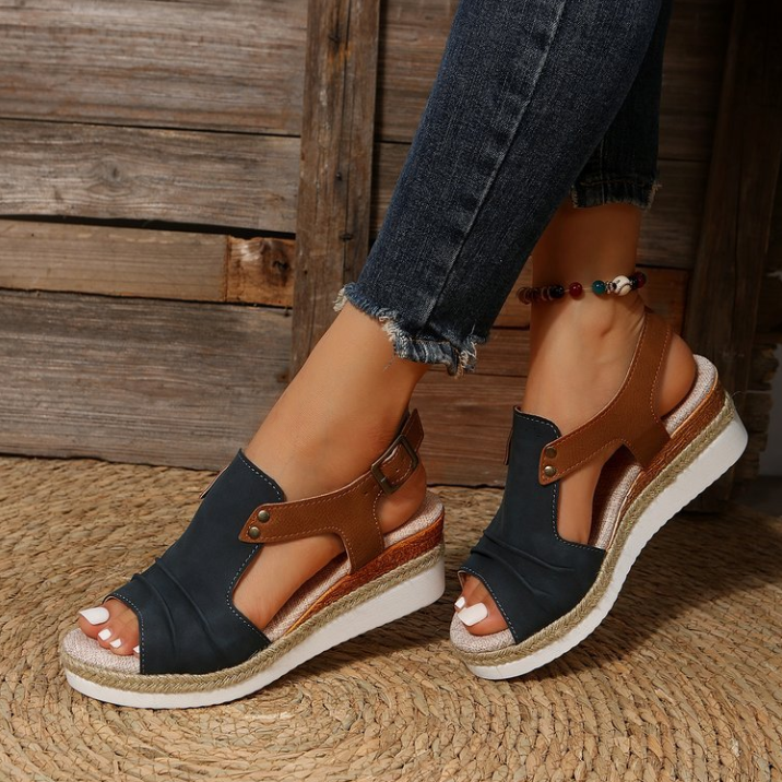 Vintage T-Strap Wedge Sandals – Slip-On Design with Arch Support