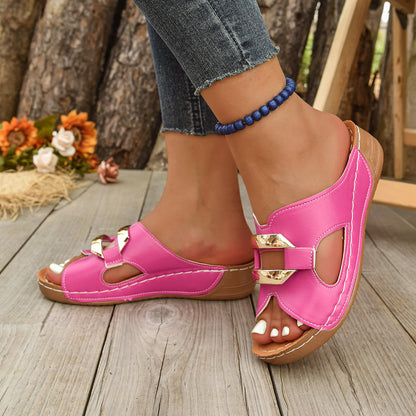 Premium Leather Orthopedic Sandals, Arch Support All-Day Comfort Wedge Slides for Women
