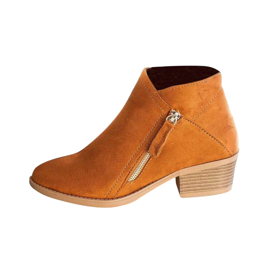 Women's Low-heeled Ankle Boots Vintage Women Slip On Boots Pointed Toe Round Head Thick Heel Short Shoes
