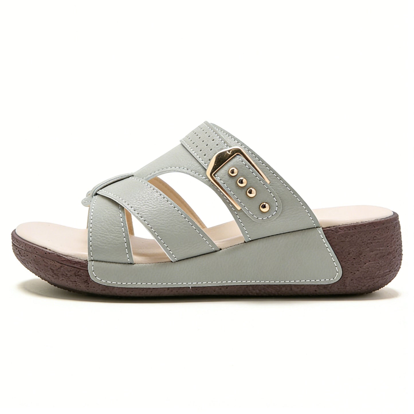 Women's wedge sandals, open-toe design, breathable and non-slip, thick wedge heel, made of PU material, suitable for summer footwear, soft and stylish, with arch support.