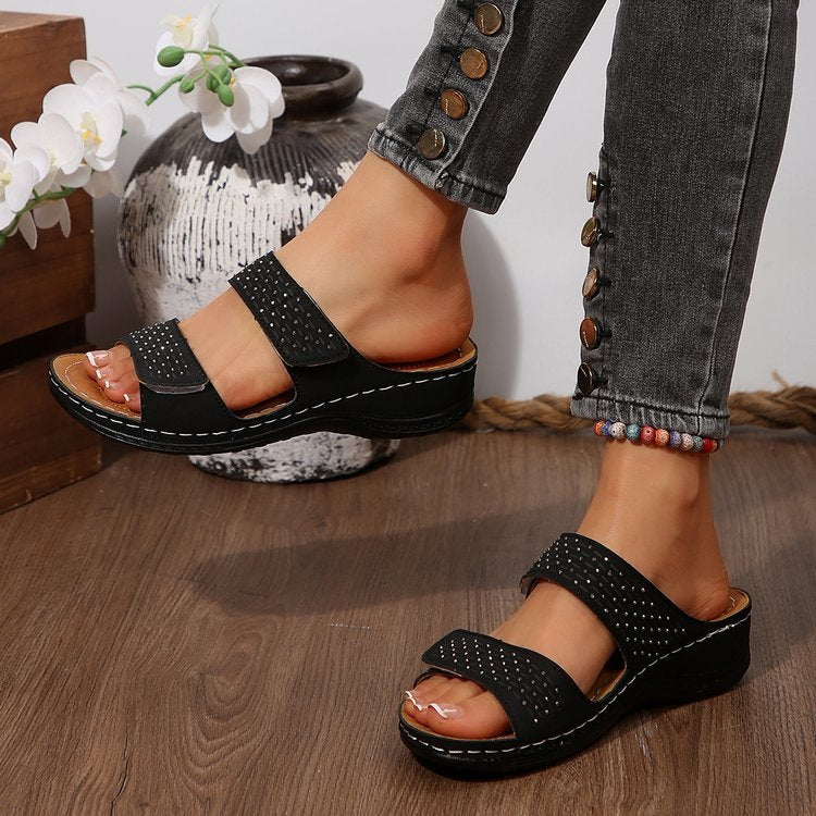 Rhinestone Wedge Sandals, Orthopedic Arch Support Slides for Women