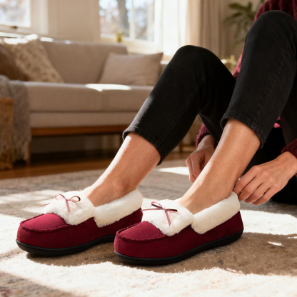 (⏳NOW ON: 70% OFF Sale! 🔥)Autumn Winter Indoor Cozy Fuzzy Slip-On Bow Back Flats for Women