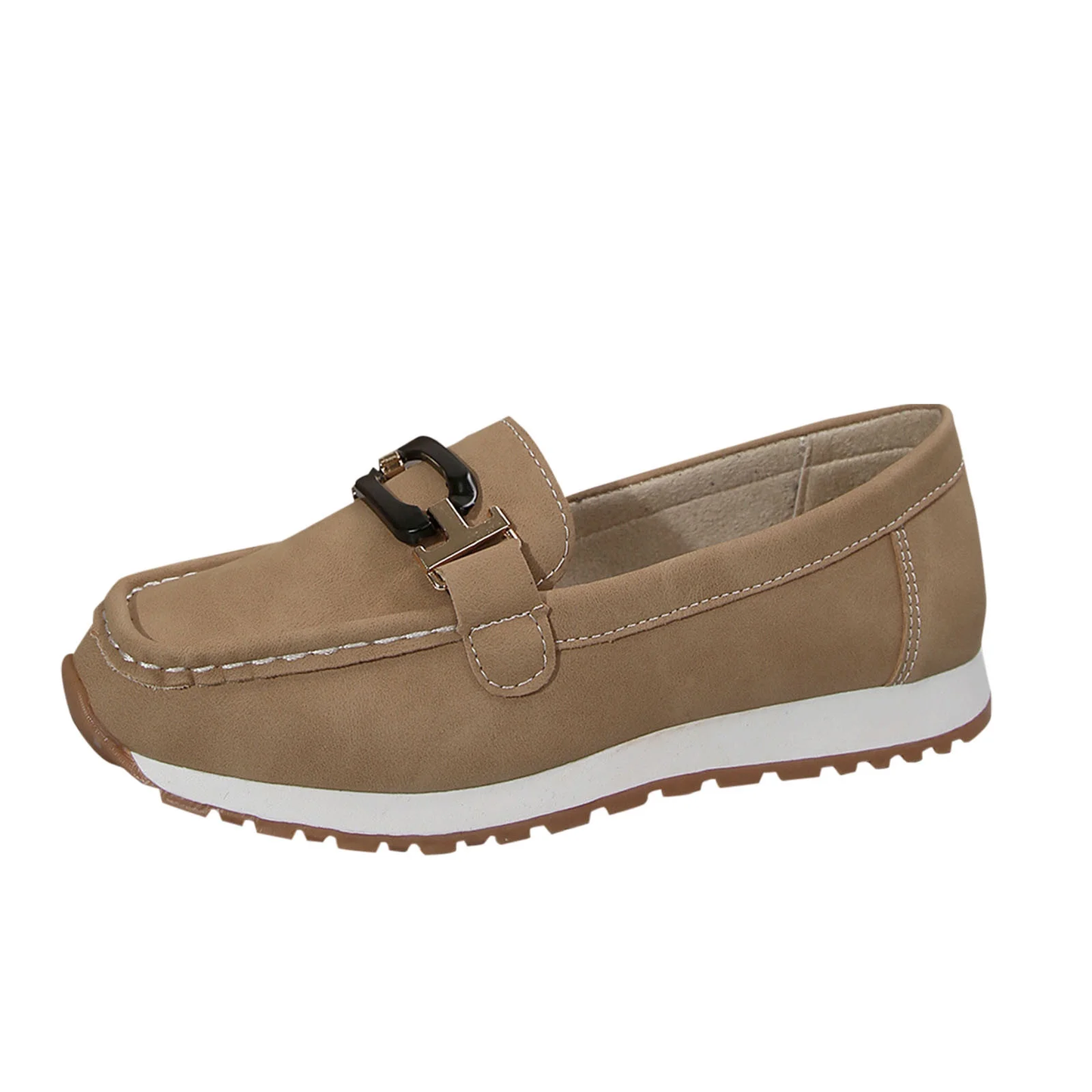 Wowcloth Women's Fashion Casual Loafer Shoes – Comfortable Slip-On Round Toe with Metal Buckle Detail for Spring Summer Footwear,Plus Size