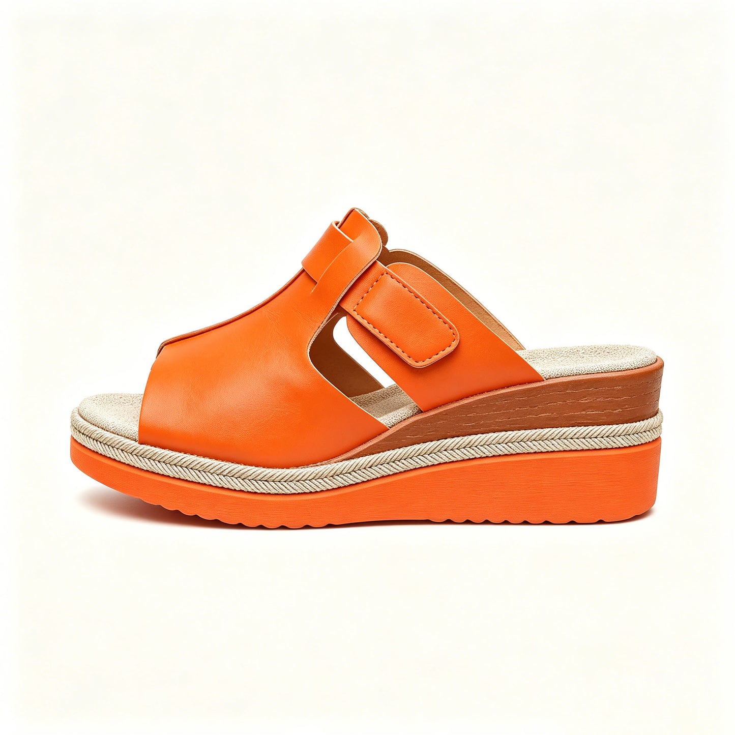 Women's Multi-Color Leather Wedge Sandals, Adjustable Arch Support Slides