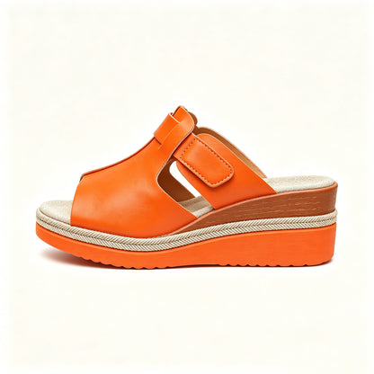 Women's Multi-Color Leather Wedge Sandals, Adjustable Arch Support Slides