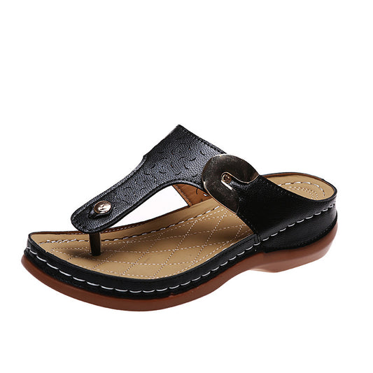 Summer New Women's Metal Decor Feature Pattern Wedge Flip-Flops