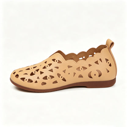 Orthopedic Hollow Leather Flats, Arch Support Non-Slip Slip-On Loafers for Women