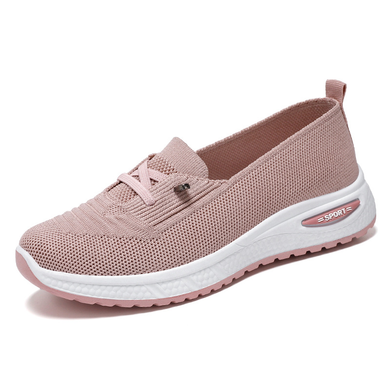 Slip On Sneakers Women Breathable Mesh Knitted Women Low Top Walking Shoes Lightweight Wide Width Non-Slip Shoes