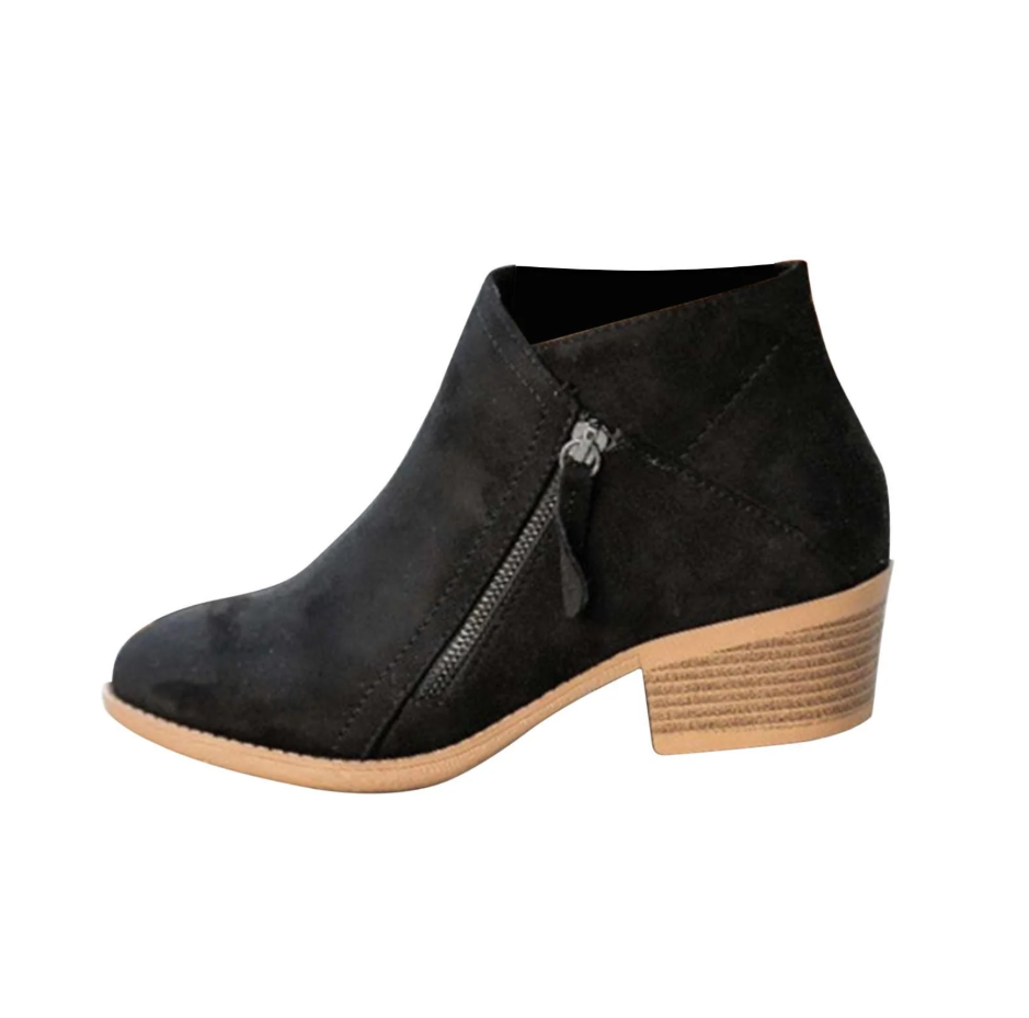 Women's Low-heeled Ankle Boots Vintage Women Slip On Boots Pointed Toe Round Head Thick Heel Short Shoes