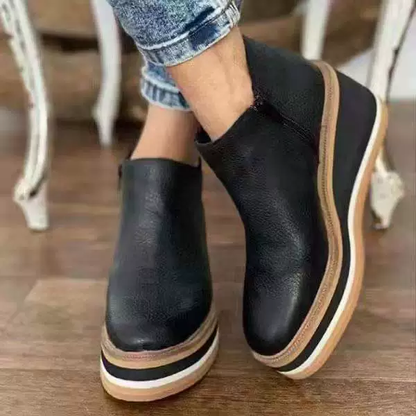(⏳NOW ON: 70% OFF Sale! 🔥)Women’s Walking Shoes Casual Leather Sneakers with Side Zipper Thick Sole Four Seasons Comfort