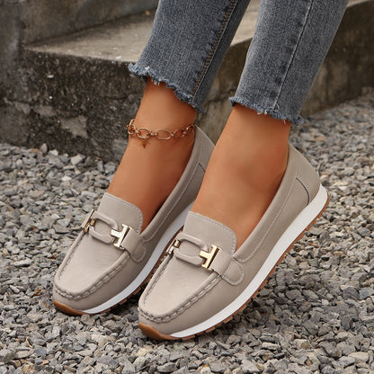Wowcloth Women's Fashion Casual Loafer Shoes – Comfortable Slip-On Round Toe with Metal Buckle Detail for Spring Summer Footwear,Plus Size