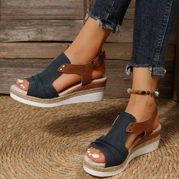 Vintage T-Strap Wedge Sandals – Slip-On Design with Arch Support