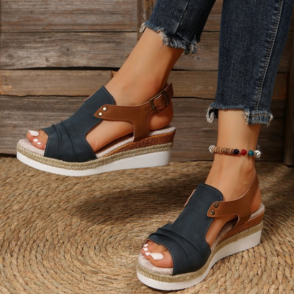 Vintage T-Strap Wedge Sandals – Slip-On Design with Arch Support