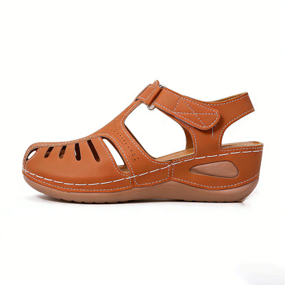 Women's Sandals High Wedge Heel Platform Buckle Sandal Ladies Faux Leather Summer Comfortable Non-Slip Closed Toe Retro Fashion Beach shoes