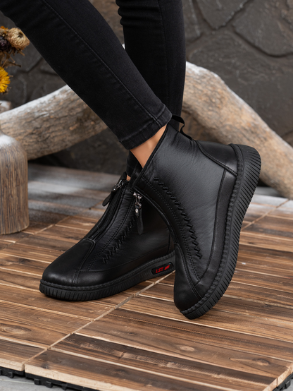 (⏳NOW ON: 50% OFF Sale! 🔥)Women's Winter Snow Boots, Warm Fur-Lined Soft Bottom Booties with Front Zipper & Non-Slip Sole