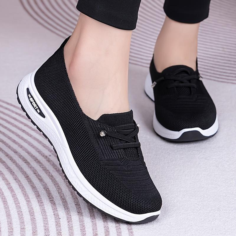 Slip On Sneakers Women Breathable Mesh Knitted Women Low Top Walking Shoes Lightweight Wide Width Non-Slip Shoes