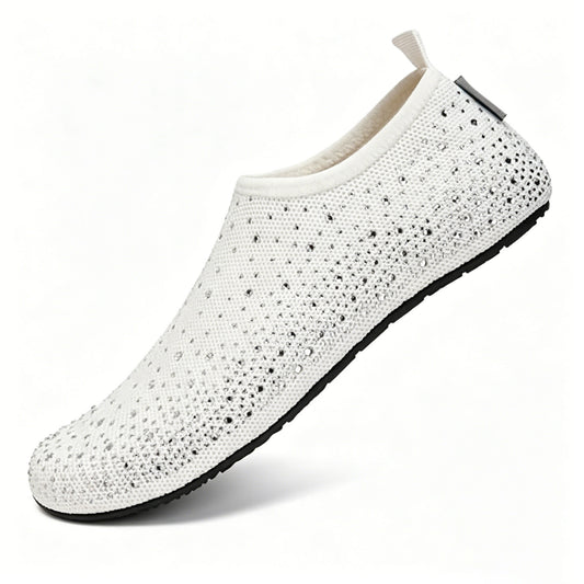 Women's sparkly rhinestone water shoes, quick-drying slip-on water socks, non-slip soles, lightweight barefoot beach shoes