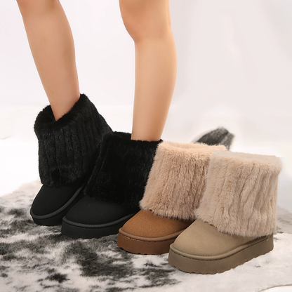 (⏳NOW ON: 70% OFF Sale! 🔥)Women’s Faux Suede Thick Sole Fuzzy Winter Snow Boots Round Toe Casual Warm Shoes