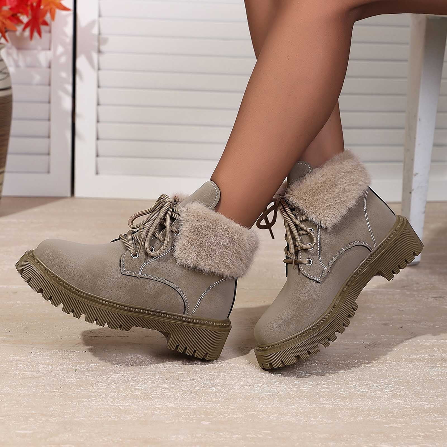 (⏳NOW ON: 70% OFF Sale! 🔥)Women’s Winter Lace-Up Ankle Boots – Thick Sole, Cozy & Stylish Daily Wear