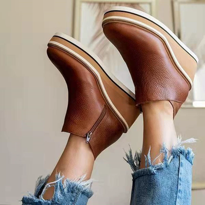 (⏳NOW ON: 70% OFF Sale! 🔥)Women’s Walking Shoes Casual Leather Sneakers with Side Zipper Thick Sole Four Seasons Comfort