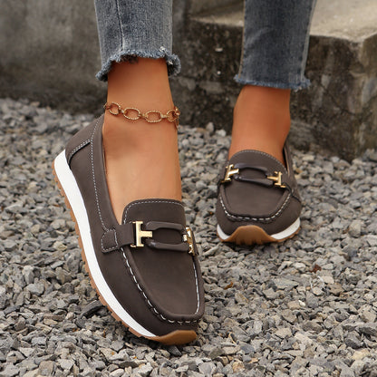 Wowcloth Women's Fashion Casual Loafer Shoes – Comfortable Slip-On Round Toe with Metal Buckle Detail for Spring Summer Footwear,Plus Size